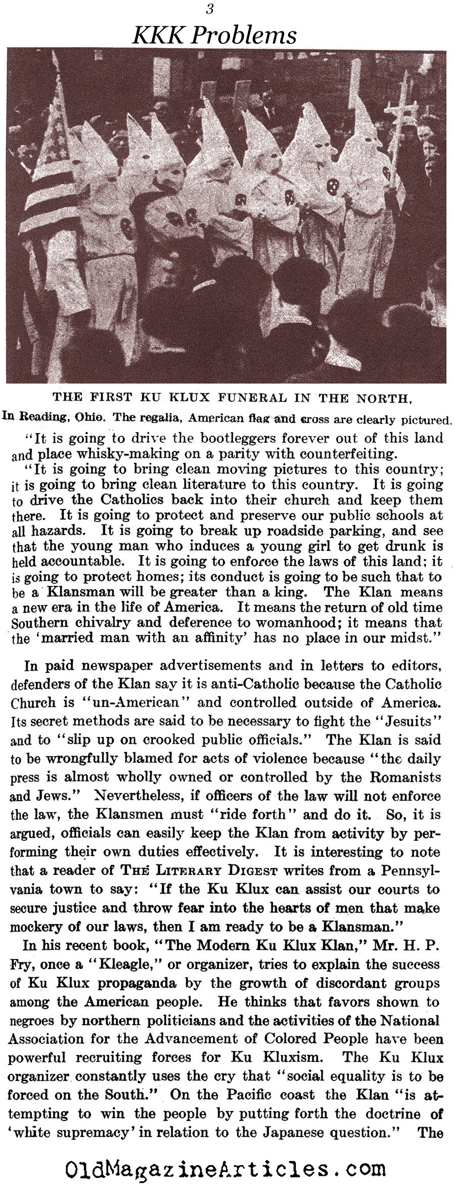 The Klan as a National Problem  (The Literary Digest, 1922)